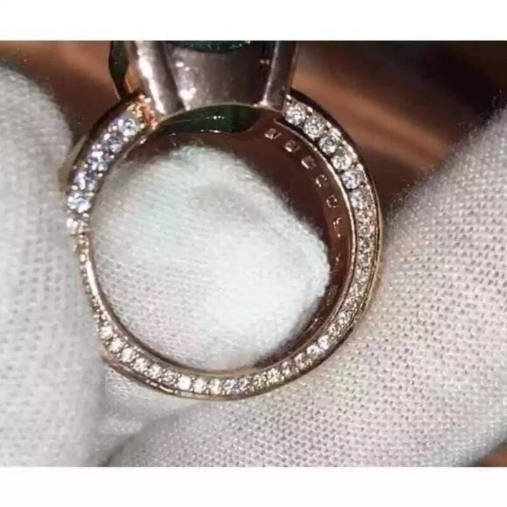 New 6 Rose Gold Simulated Emerald Cocktail Ring Antique Solitaire Baguettes CZ